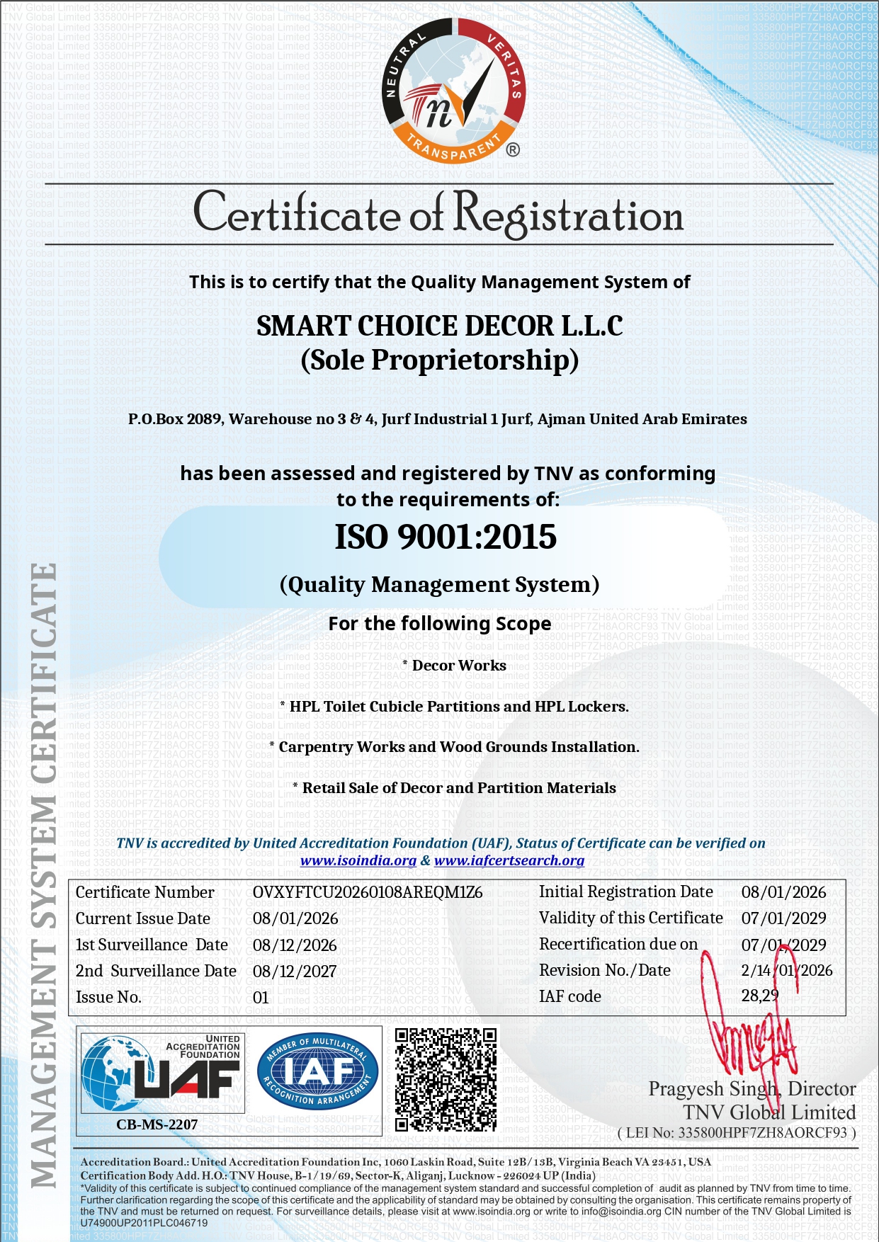 Smart Choice Decor certification